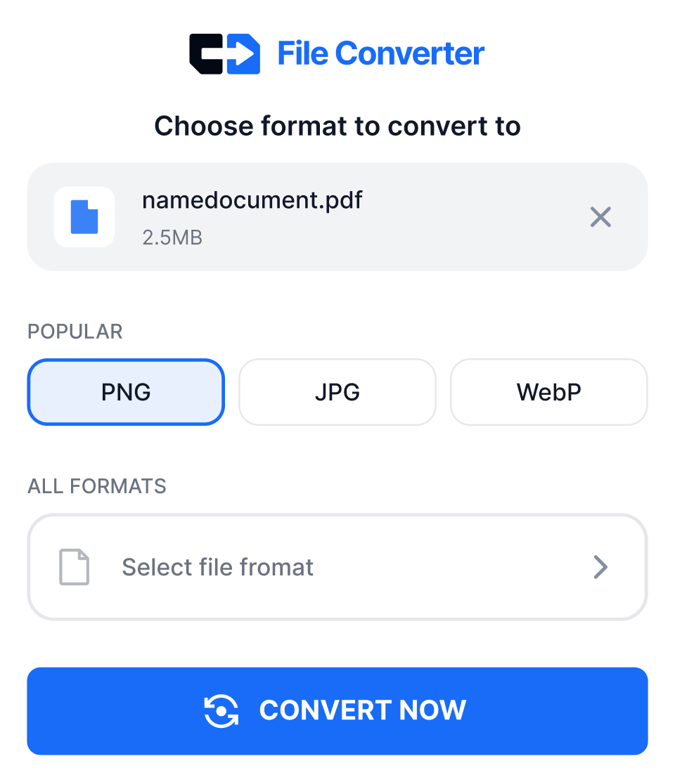 File File Converter popup with format selection